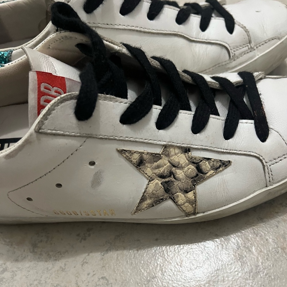 Golden Goose Super-Star Python Sneakers Blue Glitter Heel - Size 38 - Picture 13 of 14